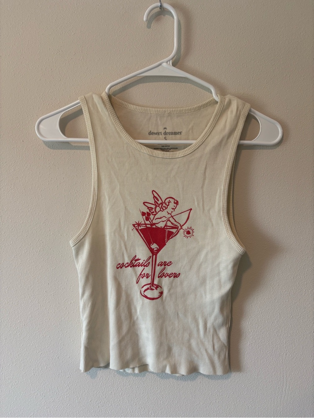 Desert Dreamer Cream Ribbed Graphic Tank - Red Cocktail Motif